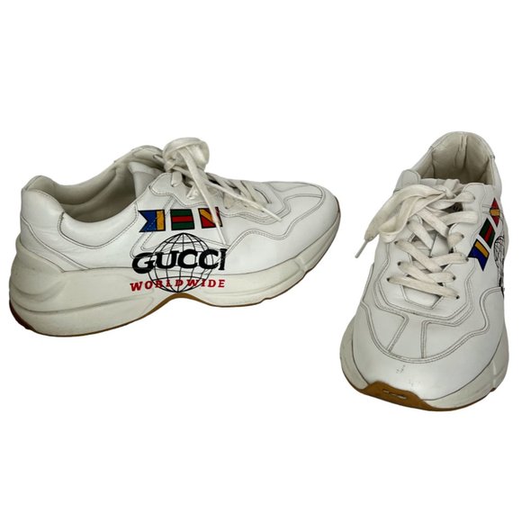 $890 Gucci Worldwide White Leather Rython Platform Sneakers Mens 8 W 9.5/10 - Picture 3 of 13